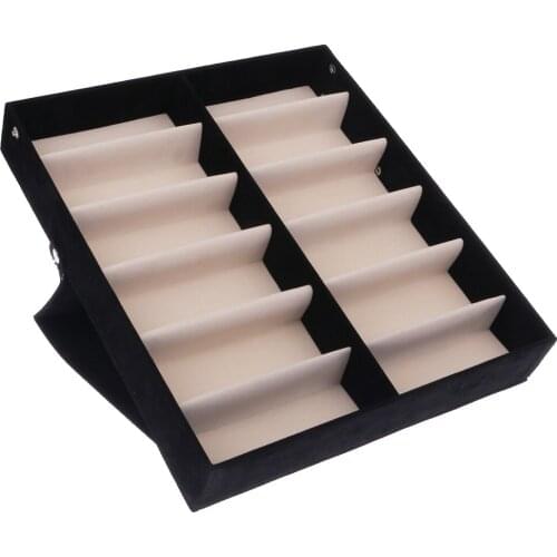 Sunglasses Organizer Case, Black Showcase Box for Eyewear Glasses Display Storage Suitcase - 12 Slots