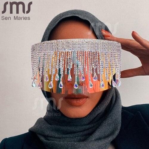 Rhinestone Oversized Sunglasses Women Men Luxury Big Frame Mask Glasses Goggle Diamond Eye ProtectionGlasses Shade UV400