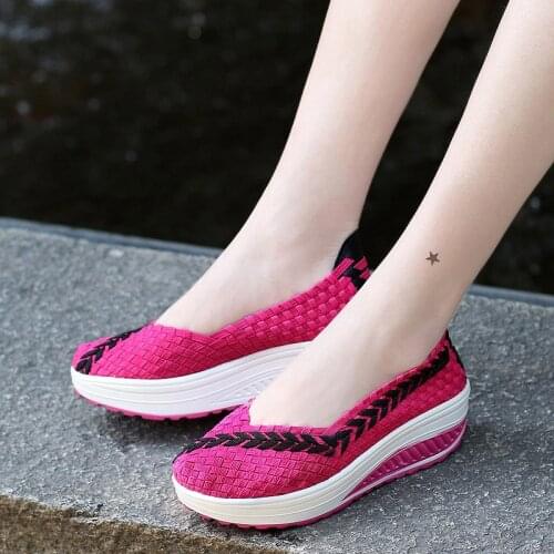 Womens Swing Shoes Air Mesh Woman Loafers Slip On Flat Platform Female Shoes Casual Weges Ladies Height Increasing Footwear