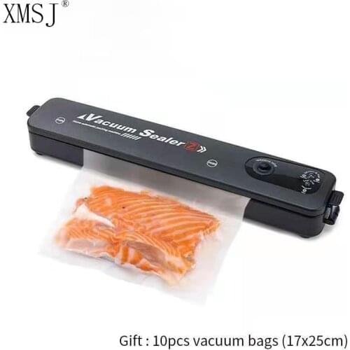 XMSJ220V/110VFood Vacuum Sealer Packaging Machine with Free 10pcs Vacuity Bags 17x25cm Household Black