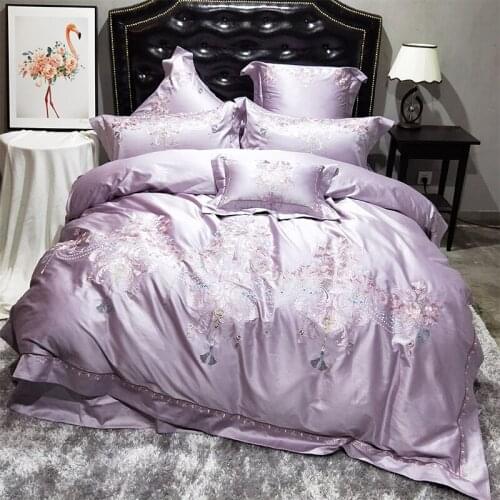 High-end luxury 100 horse-cotton double-stranded cotton multi-piece embroidered Crystal Purple pure cotton Queen King 4pcs