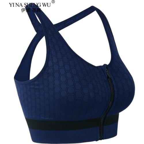 High Quality Women Zipper Sports Bras Wirefree Padded Push Up Gym Tops Lady Girls Breathable Fitness Run Gym Yoga Sport Bra Vest