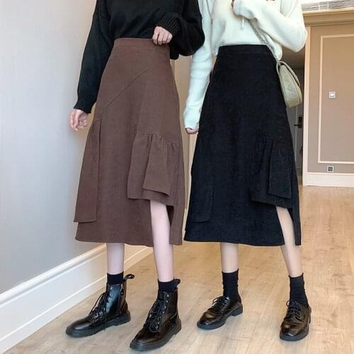 Womens Vintage Clothes Long Skirts Black Harajuku High Waist Streetwear 2021 fall winter Fashion Elastic Preppy Style Midi Skirt
