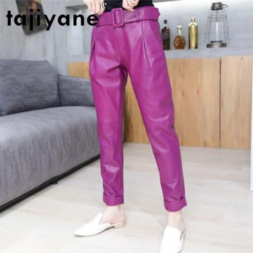 Streetwear Real Women Sheepskin Pants for Womens Genuine Leather Pants Woman Trousers Female Cloth Ropa Mujer TN2392