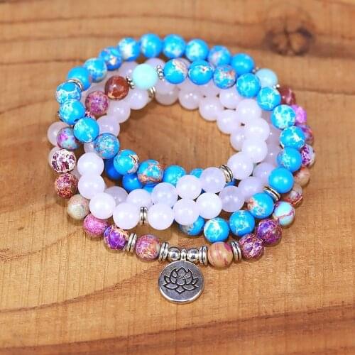 2021 Boho style Women natural stone with Lotus Charm Yoga Bracelet 108 mala necklace dropshipping