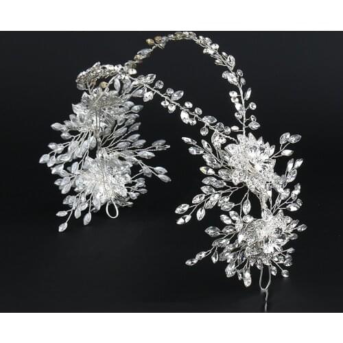 A69 Luxury Bridal Headbands Handmade Rhinestone Tiara Silver Gold Alloy Flower Headpiece for Wedding Hot Sale Bride Headwear
