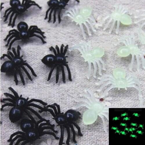 100/50pcs Mini Plastic Fake Spider Prank Toys Luminous Haunted House Prop Black Spiders kids Novelty Toy DIY Party Decorative