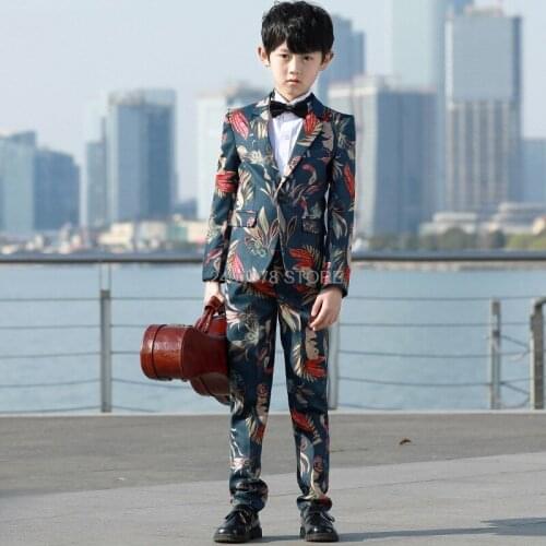 Flower Boys Luxurious Children Piano Show Performance Costume Wedding Suit Kids Noble Violin Jacket Vest Pants 3Pcs Party Dress