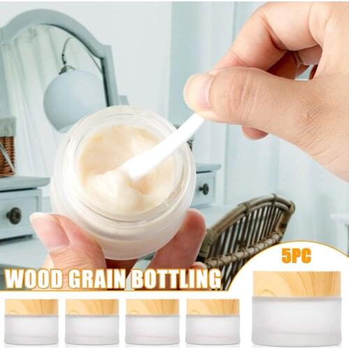 5Pcs 30ml Glass Jar Cream Bottles Storage Jars Refillable Bottles Exquisite Cosmetic Container Storage With Wood Grain Lid 1105