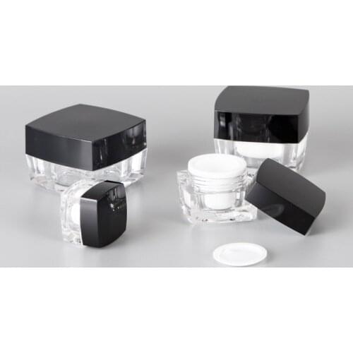 5g 10g 50g Empty Square Acrylic Cream Jar Packaging Bottle With Black Lid Skin Care Cream Container Sample Cosmetic cream Pot