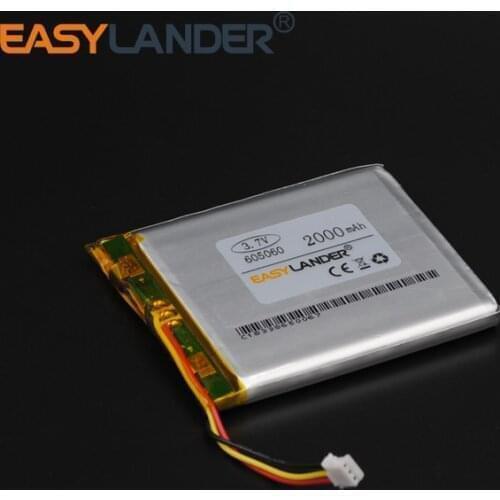 605060 3.7V 2000mAh Rechargeable li-Polymer Li-ion Battery For MP3 MP4 MP5 DVD PDA PSP Lampe speaker toys 065060 with connector