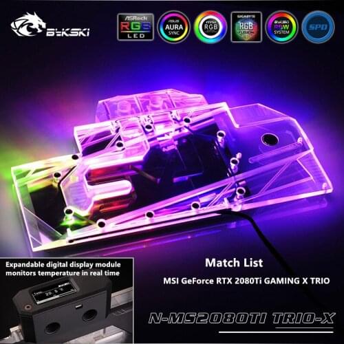 Bykski Water Block use for MSI RTX2080TI GAMING X TRIO (V371-026R) / Full Cover Copper Radiator Block/3PIN 5V RGB / 4PIN 12V RGB