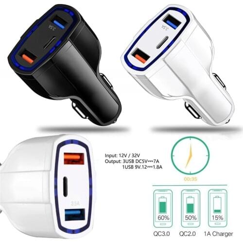 Quick Charge 3.0 Car Charger 12V Dual USB Port Car Charger QC3.0 & Type-C Socket Mobile Cell Smart Phone Fast Charging