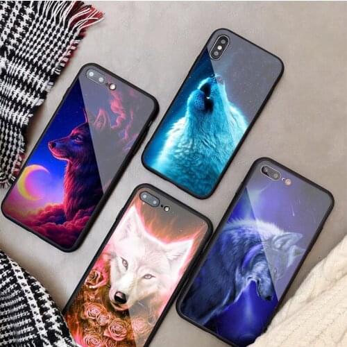 Animals Wolf Tempered Glass Phone Case For iphone 12 11 Pro Max 5 6 7 8 PLUS X XS XR XSMax Shell