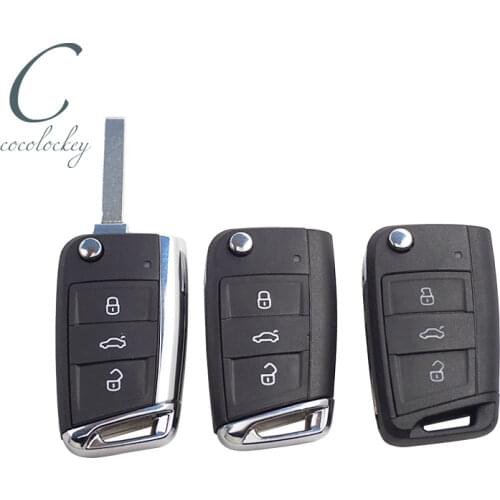 Cocolockey Remote Flip Key Shell for VW MQB Gollf 7 for Skoda Octavia A7 for Seat Remote Folding Car Key Uncut HU162T 3 Button