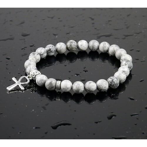 Egyptian Ankh Cross Natural Onyx Stone Bracelet Woman,Jewelry Women Men Egypt Hieroglyphs,Crux Ansata Amulet Gift