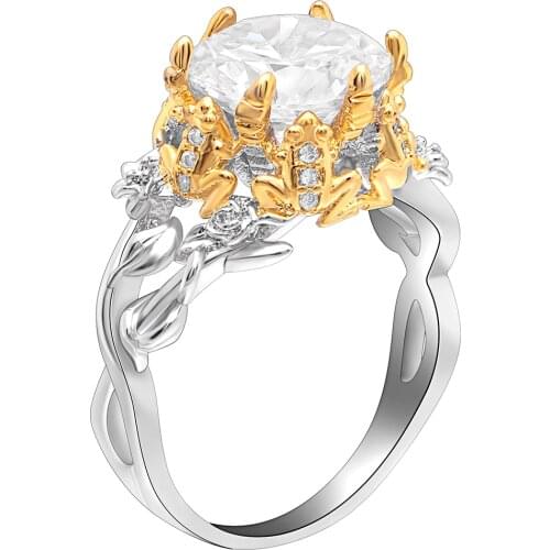 Hainon High quality Gold Color Frog Rings For Women Punk style White AAA CZ Party Jewelry Silver Color Animal Ring US Size 6-10