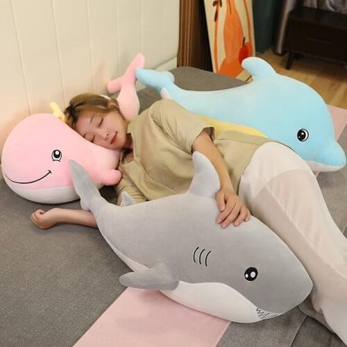 30-100CM Down Cotton Shark Plush Toy Stuffed Plush Whale/Dolphin Doll Sea Animal Toy Fluffy Soft Long Sleeping Pillow Baby Gifts