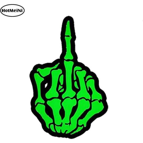HotMeiNi 13cm x 7cm Waterproof Car Styling VINYL STICKERS SKULL MIDDLE FINGER SKELETON AUTO MOTO CAR TRUCK TUNING Car Sticker