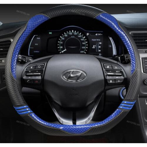 Car Steering Wheel Cover D Shape for Hyundai ioniq 2016 2017 2018 2019 2020 Leather Carbon Fiber Car Styling Auto Protector