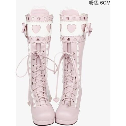 Princess sweet punk shoes Classic boots LOLITA and Princess sweet soft boots Butterfly knot love lace Lolita high boots pu8166