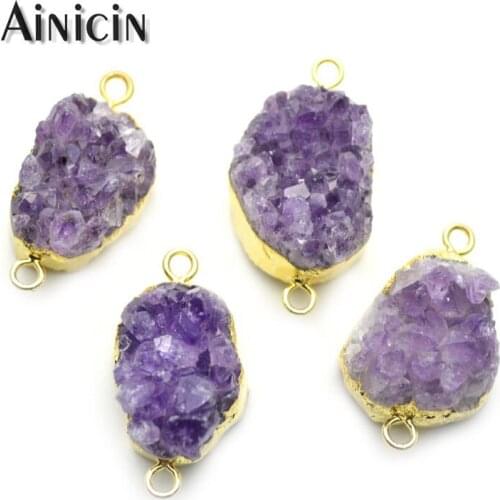 5pcs Natural Druzy Crystal Purple Color Connectors Gold Plating DIY Jewelry Making Drusy Connections
