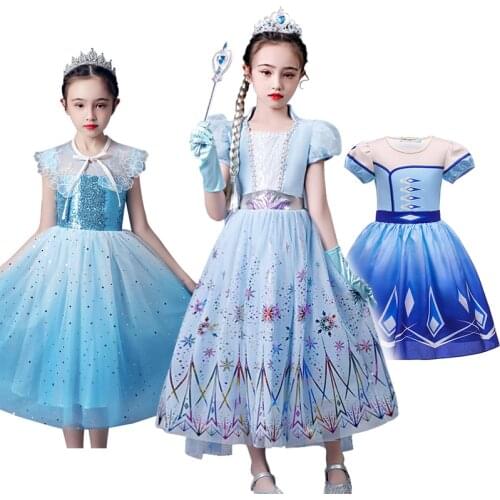 Snow Queen Costume Girls Elsa Dress Cosplay Clothes Child Sequins Party Frock Elza 2 Vestido Baby Girl Birthday Dress Fancy Gown