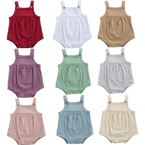 0-24M Sumer Newborn Infants Baby Girls Boys Romper Ribbed Sleeveless Buttons Home Sports Sleeping Cotton Kids Bodysuit Clothes