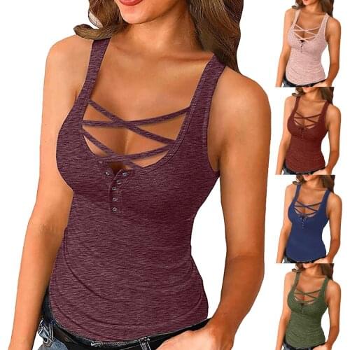 Womens Tank Tops Basic Sexy Summer Sleeveless Shirts Button Down Bandage Tank Tops Summer Clothes For Women Streetwear Tops 2021