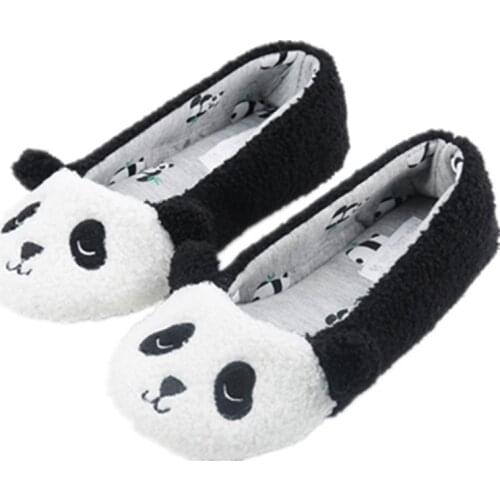Cute Cartoon Panda Winter Women Home Slippers Warm Shoes Non-slip Soft Soled Suede Fashion Flat Shoes Ladies Short Plush Slipper