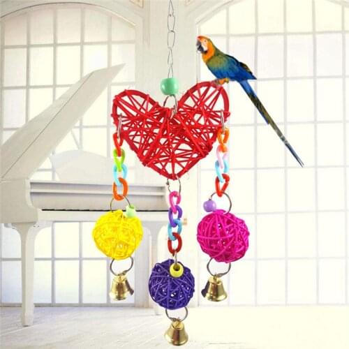 Cute Parrot Bird Toy Parakeet Cage Swing Wood Parrot Swing Pentagon Wind Bell Bird Toy Rattan Bite Bird Accessories