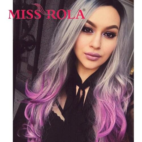 MISS ROLA Long Purple Body Wave Synthetic For Women With Baby Hair Natural Hairline Daily Wig