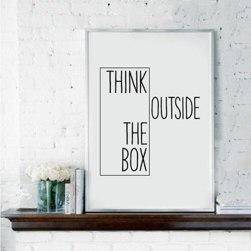 Motivational Print Creative Decor - Think Outside The Box - Home Office Minimal Wall Art Canvas Painting Ideas For Classroom