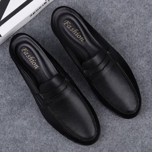 Summer New Mens Shoes Casual Half Shoes For Men Brand Loafers Leather Half Slipper Breathable Slip on Lazy Driving Shoes Men