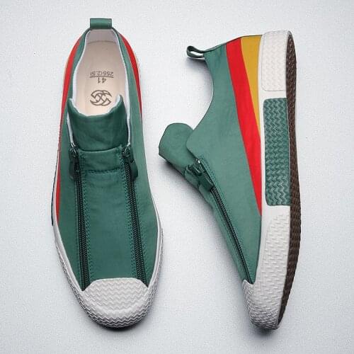 British Style Vulcanized Canvas Shoes Men Casual Lazy Loafer Shoes 2020 New Mens Fashion Two Zip Sneaker Shoe S20166