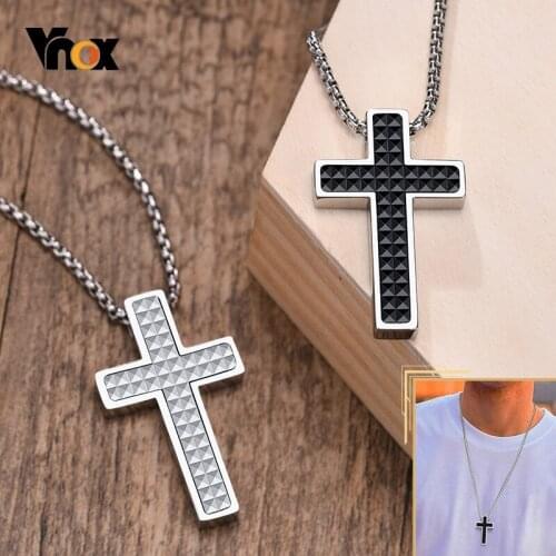 Vnox 3D Rhombus Cross Pendant for Men, Stylish Stainless Steel Necklaces, Punk Rock Gothic Cross, Faith Prayer Christ Jewelry