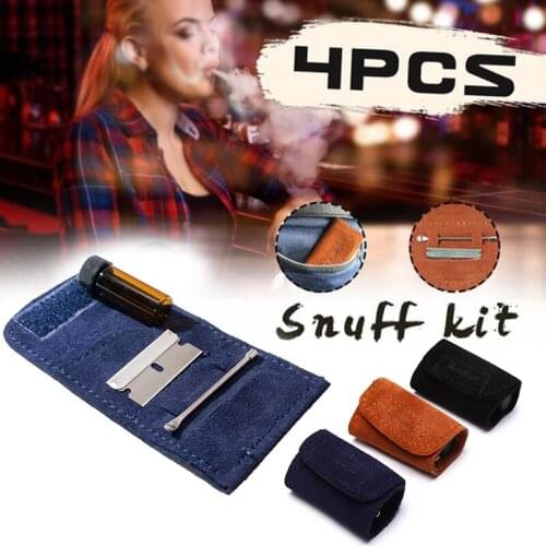 Sniffer Snuff Kit Mini Glass Sniffer Snuff Bottle + PU Leather + Stainless Steel Edge Blade + Metal Spoon Smoke Set