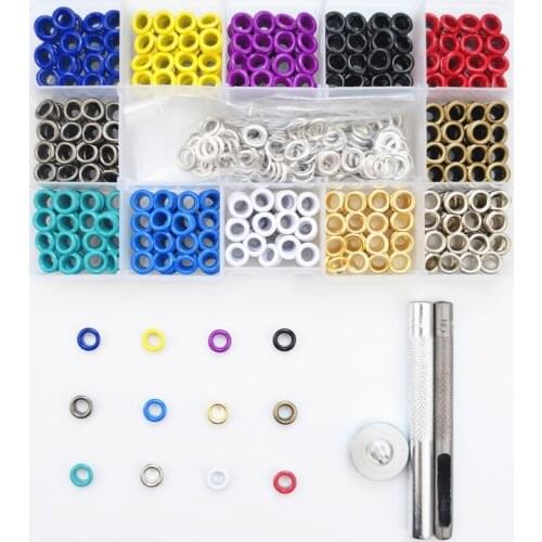 5mm/6mm 600Pcs Color Eyelet + Eyelet Installation Tool Set Spray Paint Eyelet Button Shoe Eye Button Set Leather Crafts DIY Tool