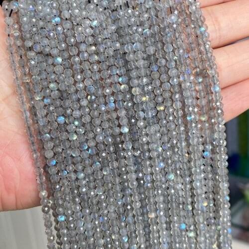Natural Labradorite Faceted Beads 3mm Cutting Loose Reflective Labradorite Stone Beads for Jewelry Making Strand 15