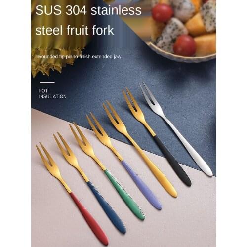 Stainless Steel Two-tine Fork Fruit Fork set Tableware Multiple Use Snack Cake Dessert Forks Cafeteria Home Flatware1/3/5/7pcs