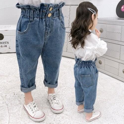 Spring New Girls Jeans Childrens High Waist Casual Harlan Denim Trousers Toddler Kids Cotton Autumn Pants 3-9t