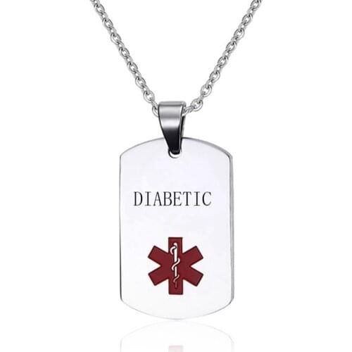 Alert Neckalce Stainless Steel Engraved Medic ID Military Dog Tag Diabete Pendant Emergency Men Jewelry