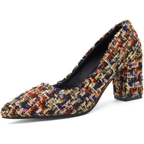 PUPUDA Fashion Shoes Women Breathable Casual Chunky Shoes Square High Heel Shoes Lightweight Slip On Thick High Heel