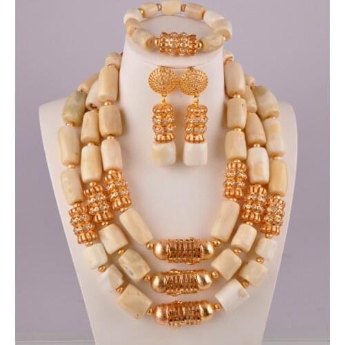 Luxurious Atmosphere Nigeria Wedding Natural Coral Beads White African Bride Wedding Jewelry Birthday Party Jewelry Set AU-85