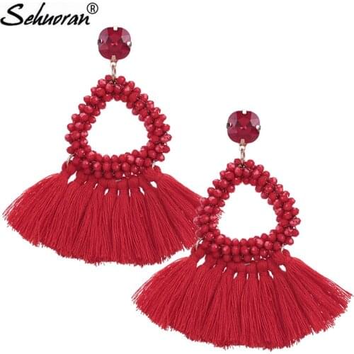 Sehuoran Tassel Earrings For Women Oorbellen Trendy Crystal Beads Handmade Long Dangles Ear Broncos Fringed Fashion Jewelry
