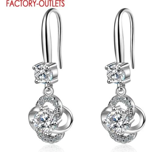 Genuine 925 Sterling Silver Dangle Earrings For Women Sparkling Crystal Earrings Fashion Jewelry Gift For Girls 3 Colors Option
