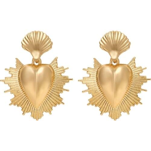 Trendy Gold Color Simple Heart Dangle Earrings Fashion Elegant Cool Metal Drop Earrings Statement Jewelry Pendientes Hombre New