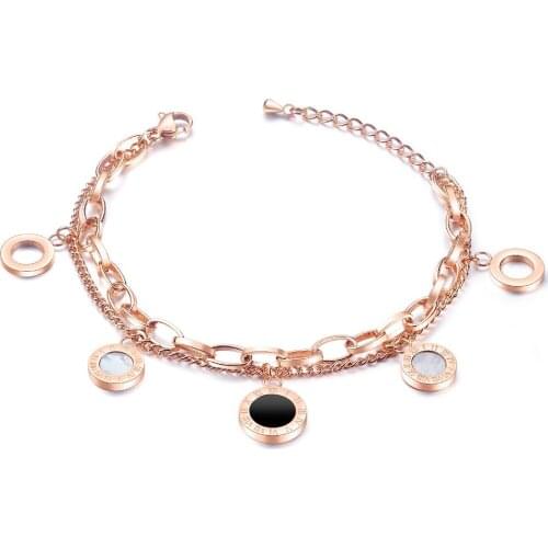 Trendy Double deck line chain Round Stainless Steel woman Bracelet Bangle rose gold/steel Jewelry Valentines Day Gift