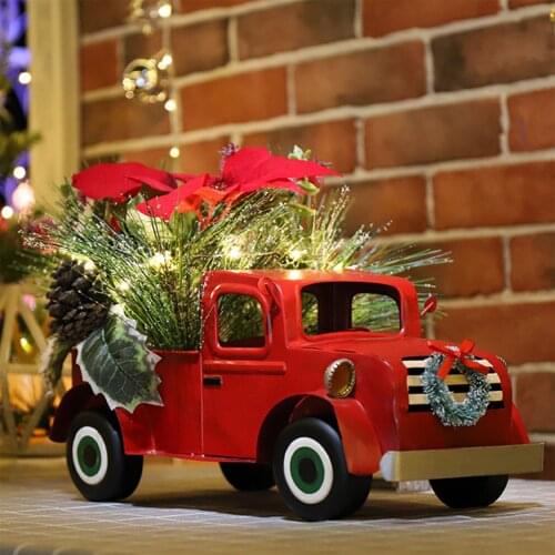 Truck Decoration Pine Cones Simulation Flower PVC Car Model Red 6.75 Inches Manual Gifts Artificial Plants Electronic LED Lights