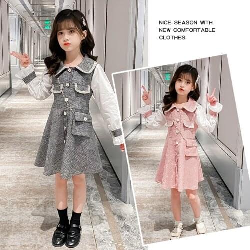 2021 Spring Autumn kids Girl clothes Patchwork Sleeve With Small Bag Gift Princess Dresses